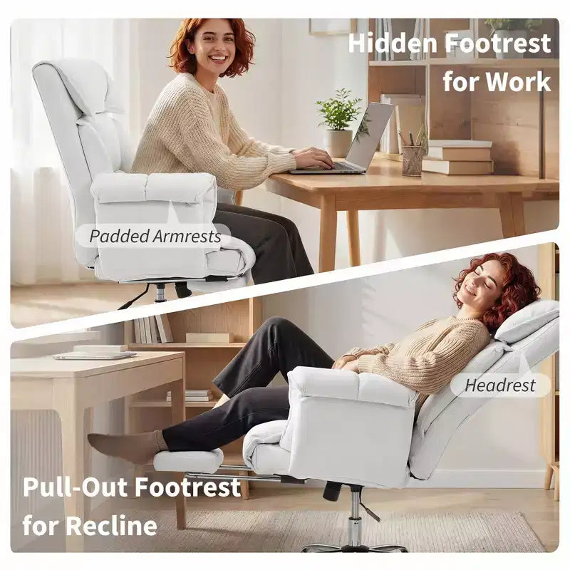 High Back Reclining Office Chair with Footrest, Thick Cushion, Adjustable Height and Rolling Wheels