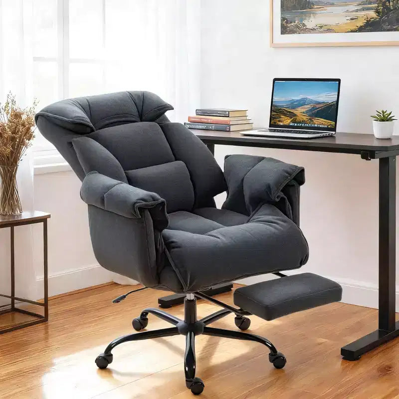 High Back Reclining Office Chair with Footrest, Thick Cushion, Adjustable Height and Rolling Wheels