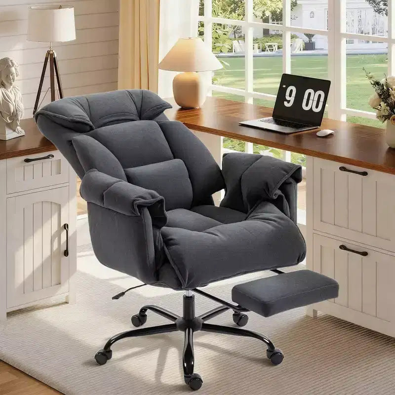 High Back Reclining Office Chair with Footrest, Thick Cushion, Adjustable Height and Rolling Wheels