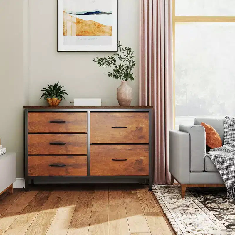 5-Drawer Fabric Storage Dresser with Wrought Iron Frame, Easy Assembly Organizer for Bedroom, Closet or Office