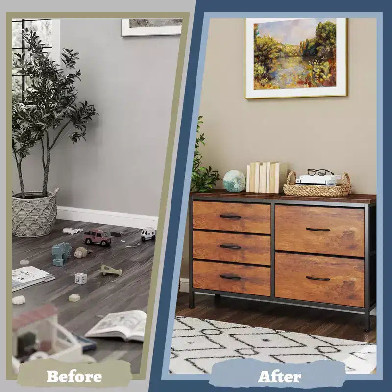 5-Drawer Fabric Storage Dresser with Wrought Iron Frame, Easy Assembly Organizer for Bedroom, Closet or Office