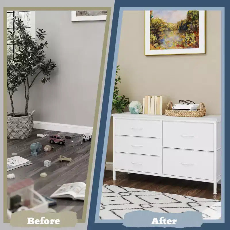 5-Drawer Fabric Storage Dresser with Wrought Iron Frame, Easy Assembly Organizer for Bedroom, Closet or Office