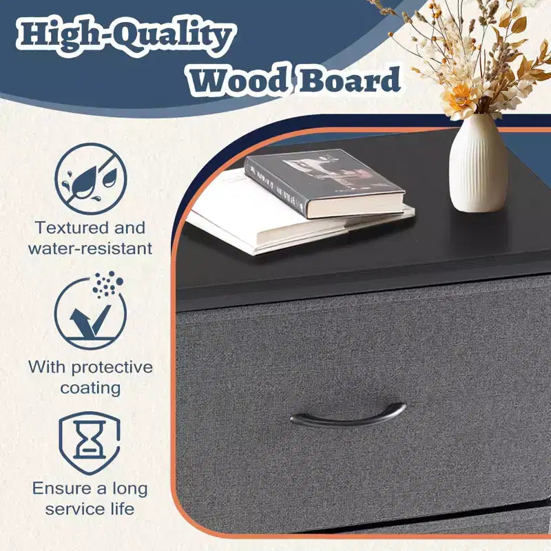 5-Drawer Fabric Storage Dresser with Wrought Iron Frame, Easy Assembly Organizer for Bedroom, Closet or Office