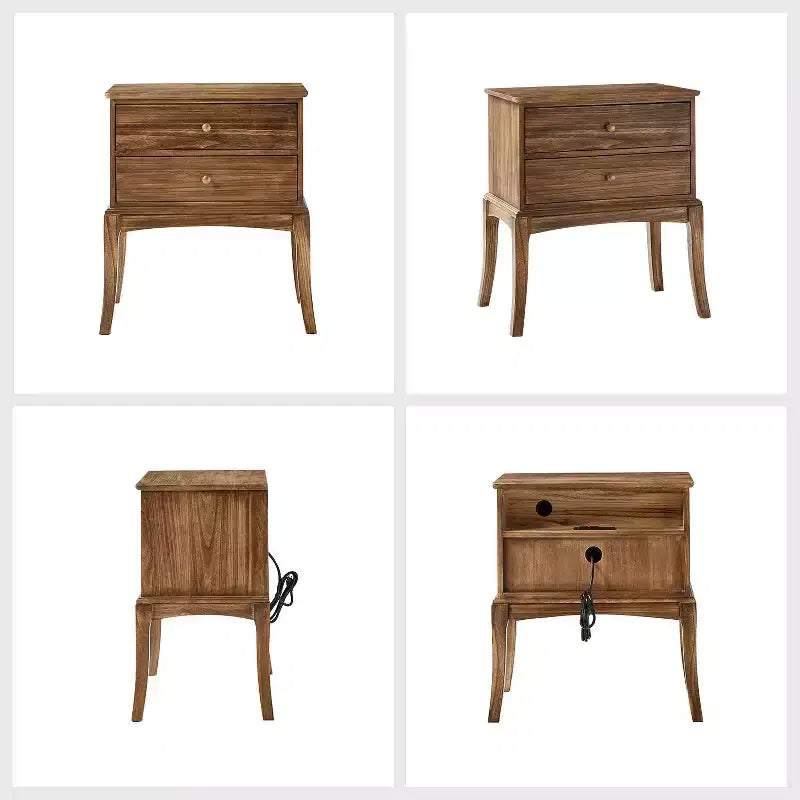 Transitional Solid Wood End Table with Built-in Outlet and 2 Drawers