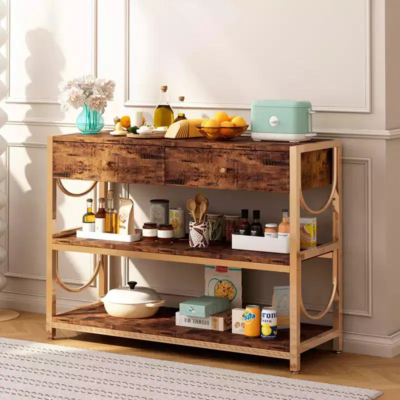 Entryway Table, 32 Inch Console Sofa Table with 2 Drawers and Storage Shelves, Console Table at Entry, Living Room Hallway Entrance Foyer