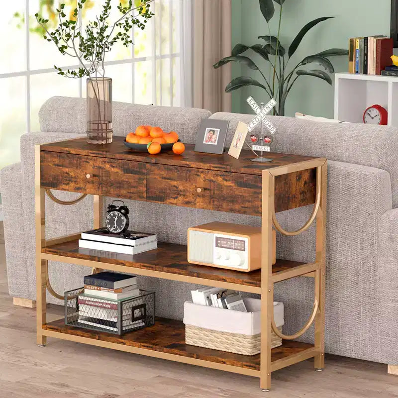 Entryway Table, 32 Inch Console Sofa Table with 2 Drawers and Storage Shelves, Console Table at Entry, Living Room Hallway Entrance Foyer