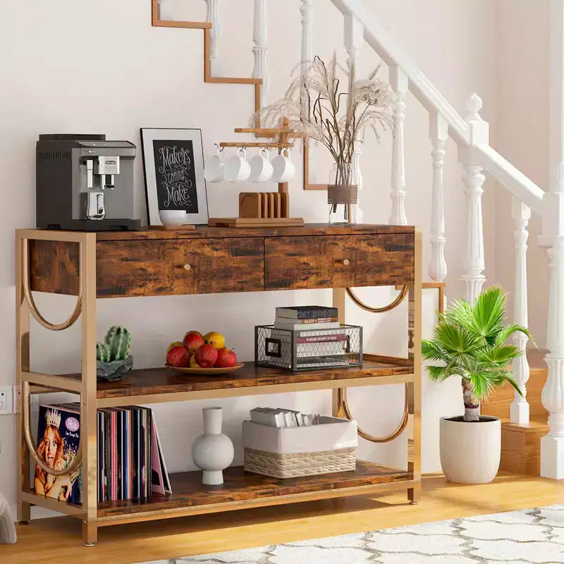 Entryway Table, 32 Inch Console Sofa Table with 2 Drawers and Storage Shelves, Console Table at Entry, Living Room Hallway Entrance Foyer