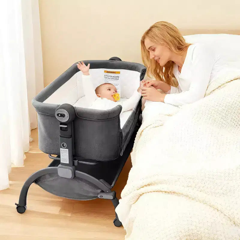 3-in-1 Bedside Bassinet Baby Sleeper with Mosquito Net, Travel Crib and Adjustable Height
