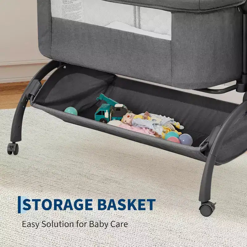 3-in-1 Bedside Bassinet Baby Sleeper with Mosquito Net, Travel Crib and Adjustable Height