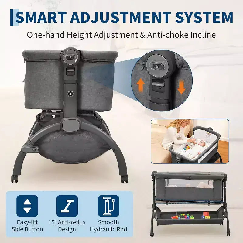 3-in-1 Bedside Bassinet Baby Sleeper with Mosquito Net, Travel Crib and Adjustable Height
