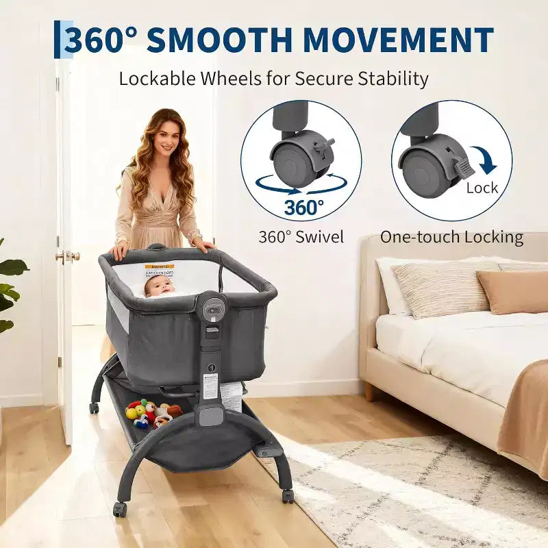 3-in-1 Bedside Bassinet Baby Sleeper with Mosquito Net, Travel Crib and Adjustable Height