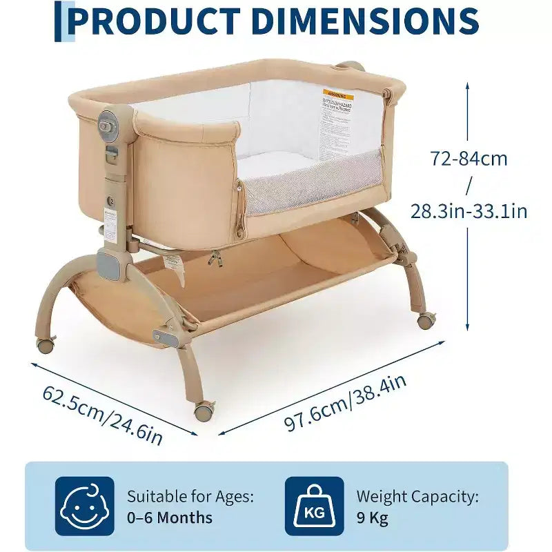 3-in-1 Bedside Bassinet Baby Sleeper with Mosquito Net, Travel Crib and Adjustable Height