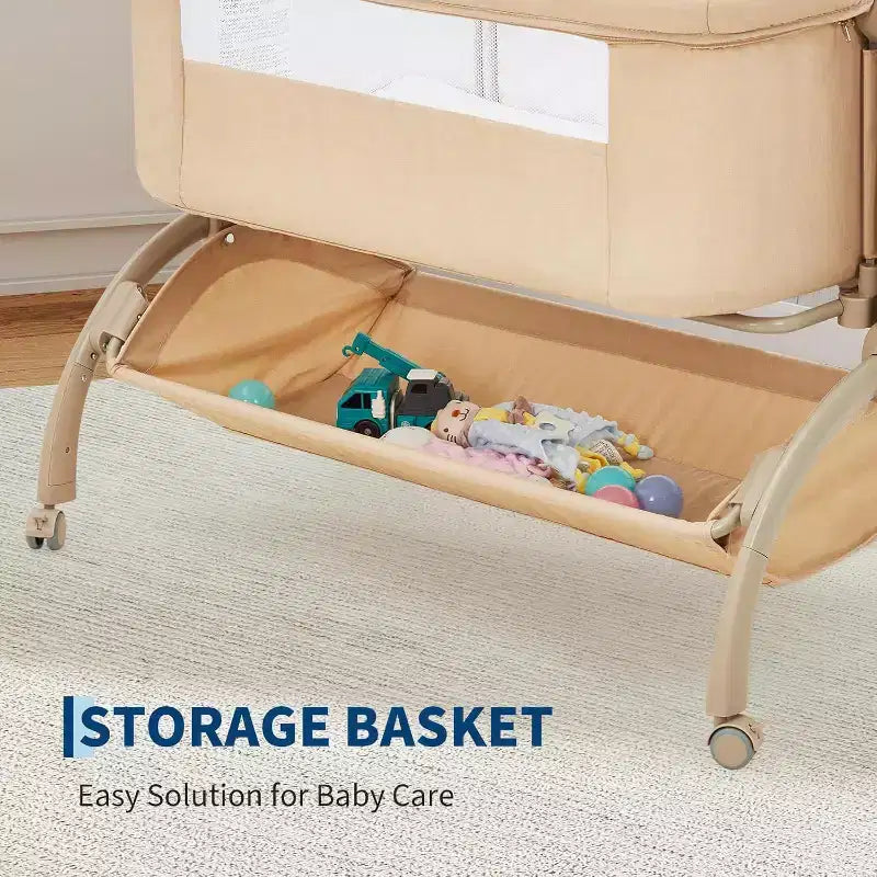 3-in-1 Bedside Bassinet Baby Sleeper with Mosquito Net, Travel Crib and Adjustable Height