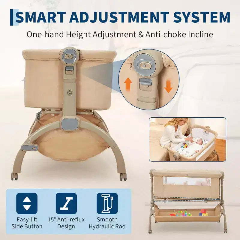 3-in-1 Bedside Bassinet Baby Sleeper with Mosquito Net, Travel Crib and Adjustable Height