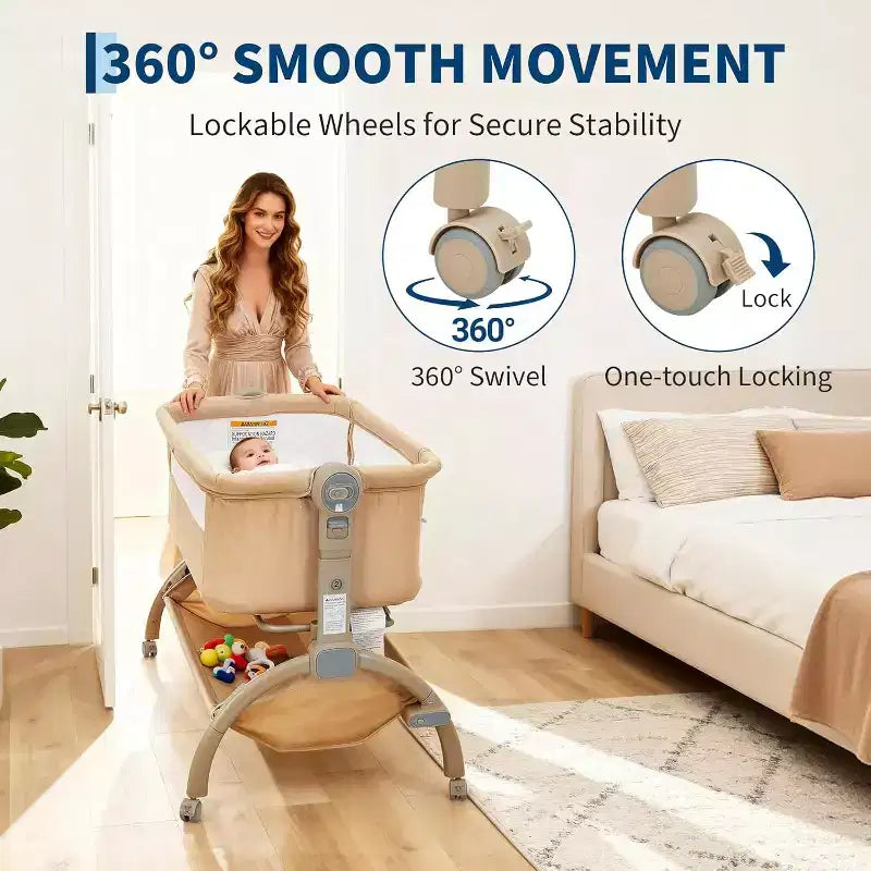 3-in-1 Bedside Bassinet Baby Sleeper with Mosquito Net, Travel Crib and Adjustable Height