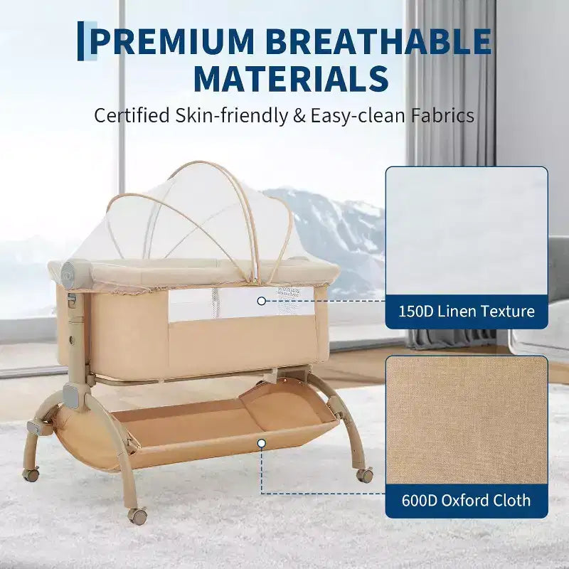 3-in-1 Bedside Bassinet Baby Sleeper with Mosquito Net, Travel Crib and Adjustable Height