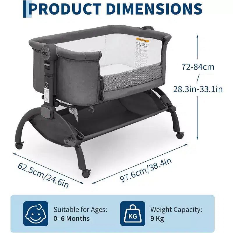 3-in-1 Bedside Bassinet Baby Sleeper with Mosquito Net, Travel Crib and Adjustable Height