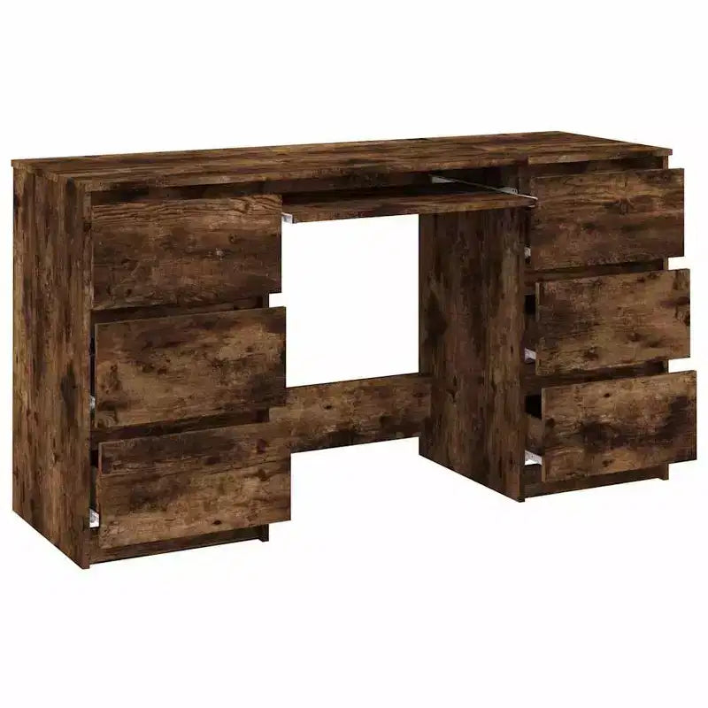 Writing Desk, White Engineered Wood with 6 Drawers