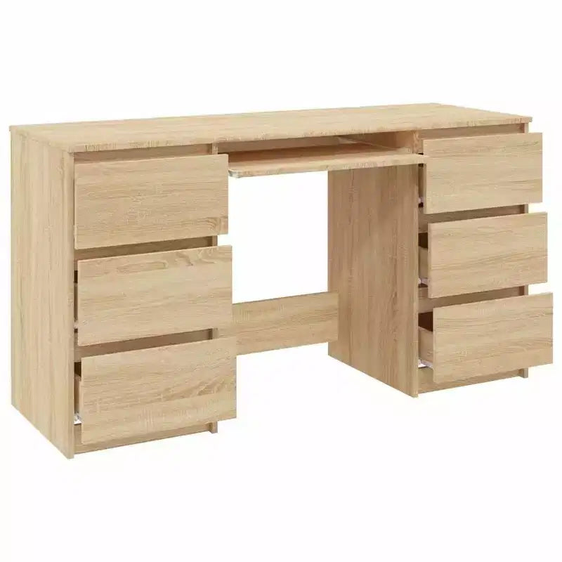 Writing Desk, White Engineered Wood with 6 Drawers
