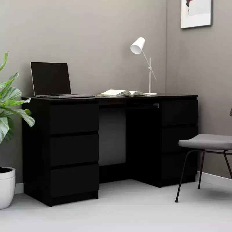 Writing Desk, White Engineered Wood with 6 Drawers