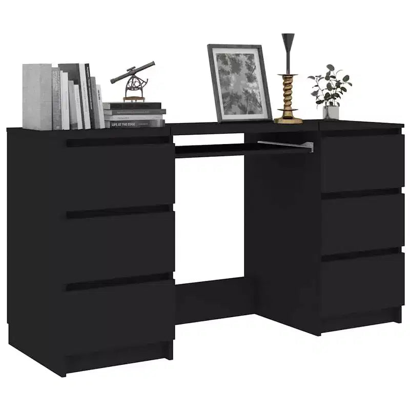 Writing Desk, White Engineered Wood with 6 Drawers