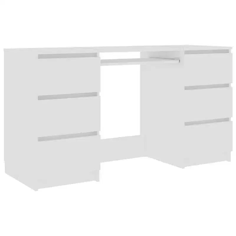 Writing Desk, White Engineered Wood with 6 Drawers