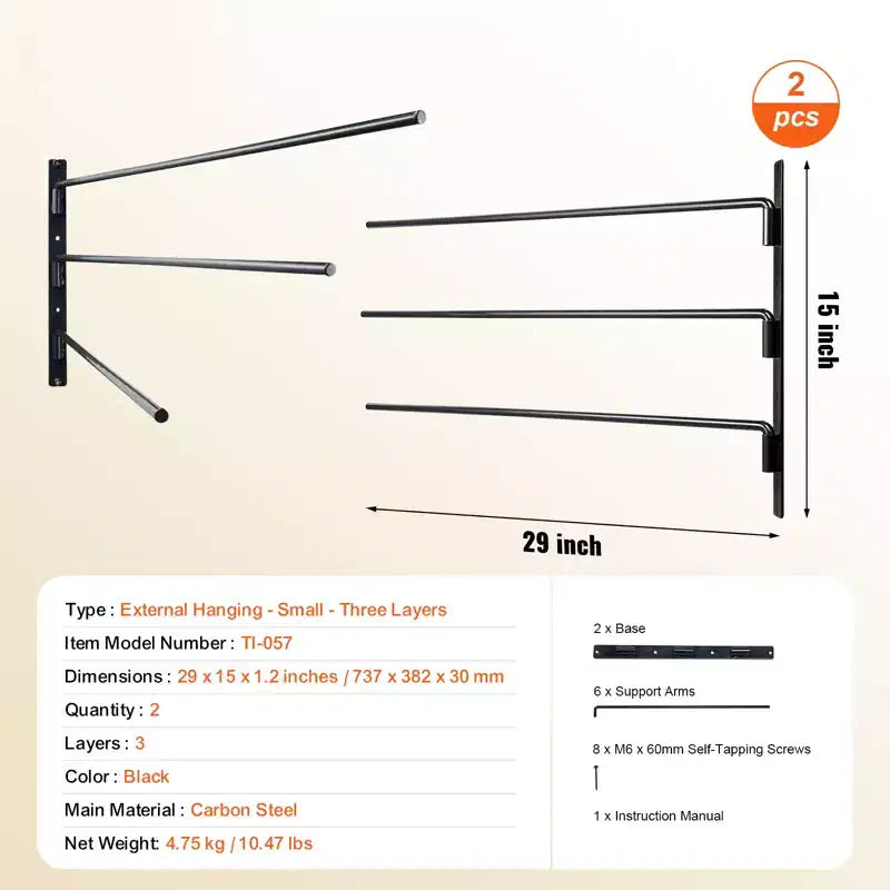 Wall Mounted Saddle Rack, 2-Pack Swing Out Saddle Holder, Three Tiers, Black