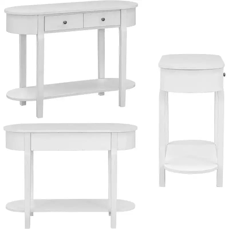 Curved Console Table 40-Inch Retro Farmhouse Wood Entry Sofa Table with Storage Shelf & Drawer for Living Room Hallway, Antique White