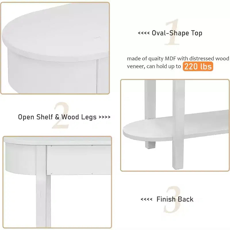 Curved Console Table 40-Inch Retro Farmhouse Wood Entry Sofa Table with Storage Shelf & Drawer for Living Room Hallway, Antique White