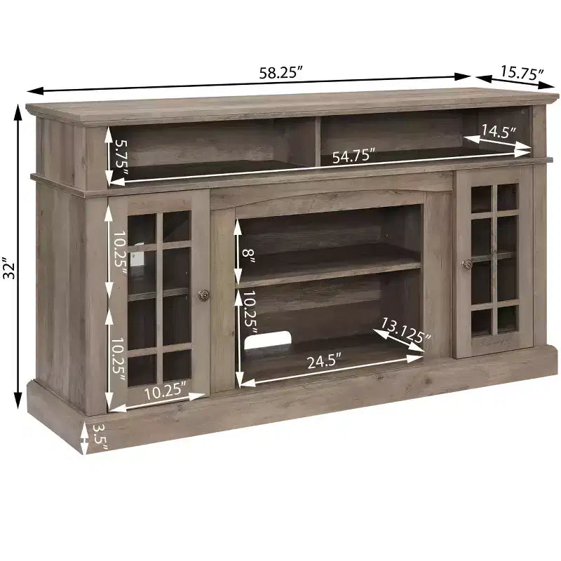 Classic TV Stand for TVs up to 65 Inches, Media Console with Cabinets and Open Shelves, Gray