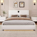 Modern Faux Leather Upholstered Platform Bed with Integrated Bluetooth Speakers and Thickened Headboard