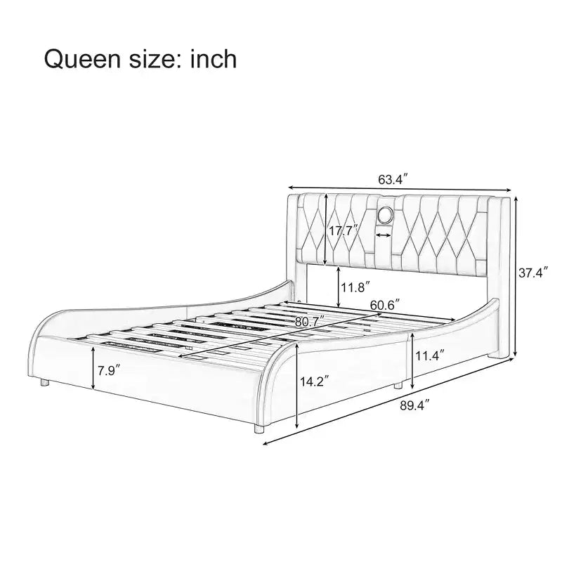 Modern Faux Leather Platform Bed with Bluetooth Speakers, RGB LED and Thickened Headboard