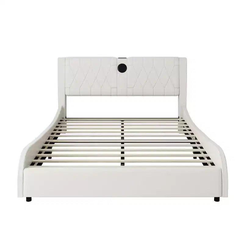 Modern Faux Leather Platform Bed with Bluetooth Speakers, RGB LED and Thickened Headboard