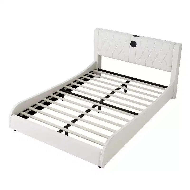 Modern Faux Leather Platform Bed with Bluetooth Speakers, RGB LED and Thickened Headboard