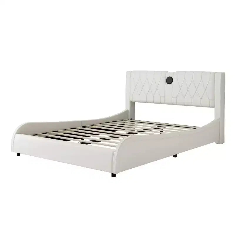 Modern Faux Leather Platform Bed with Bluetooth Speakers, RGB LED and Thickened Headboard