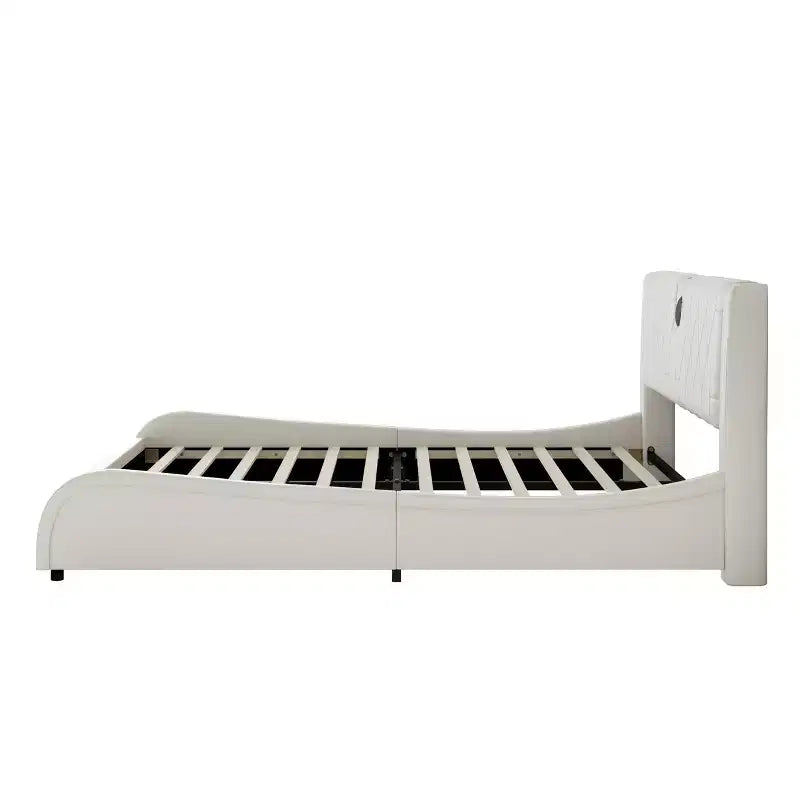 Modern Faux Leather Platform Bed with Bluetooth Speakers, RGB LED and Thickened Headboard