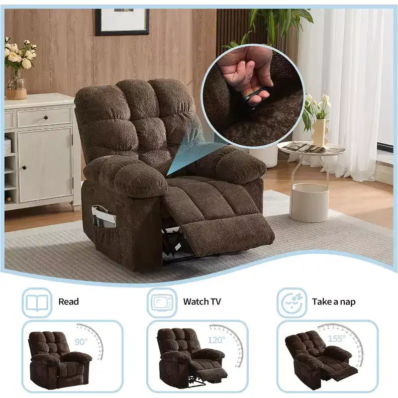 Gray Manual Recliner Chair, Overstuffed Ergonomic Fabric Sofa with Side Pocket and Steel Frame