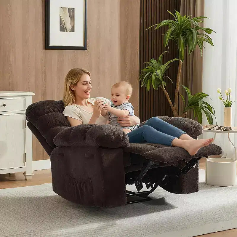 Gray Manual Recliner Chair, Overstuffed Ergonomic Fabric Sofa with Side Pocket and Steel Frame