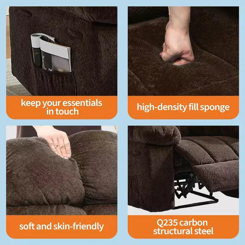 Gray Manual Recliner Chair, Overstuffed Ergonomic Fabric Sofa with Side Pocket and Steel Frame