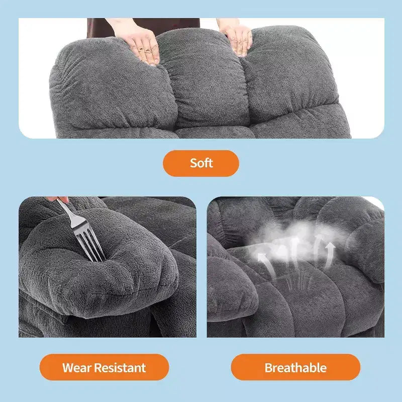 Gray Manual Recliner Chair, Overstuffed Ergonomic Fabric Sofa with Side Pocket and Steel Frame