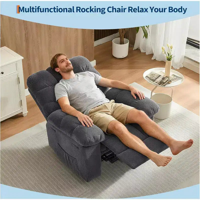 Gray Manual Recliner Chair, Overstuffed Ergonomic Fabric Sofa with Side Pocket and Steel Frame