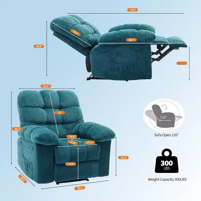 Gray Manual Recliner Chair, Overstuffed Ergonomic Fabric Sofa with Side Pocket and Steel Frame
