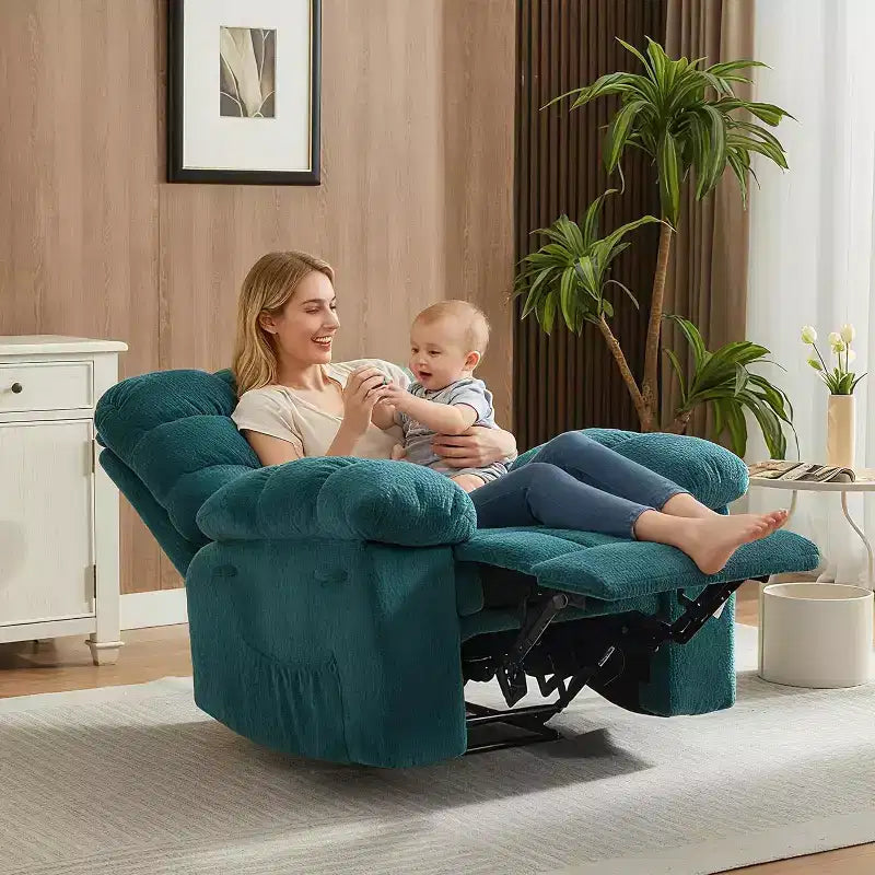 Gray Manual Recliner Chair, Overstuffed Ergonomic Fabric Sofa with Side Pocket and Steel Frame