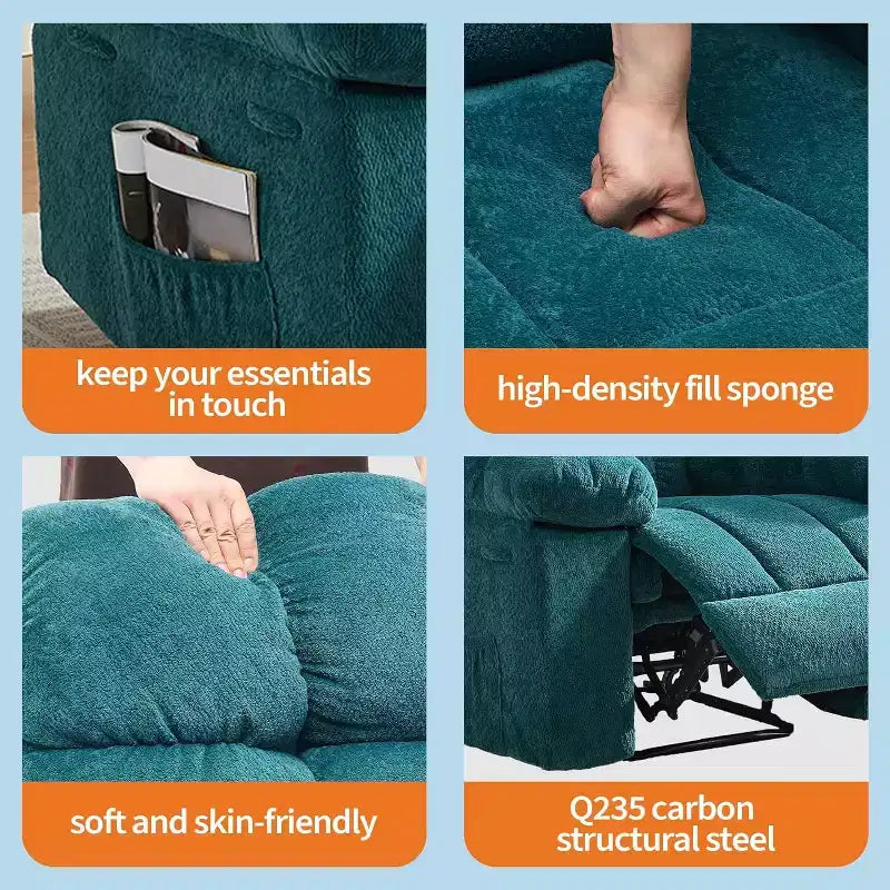 Gray Manual Recliner Chair, Overstuffed Ergonomic Fabric Sofa with Side Pocket and Steel Frame