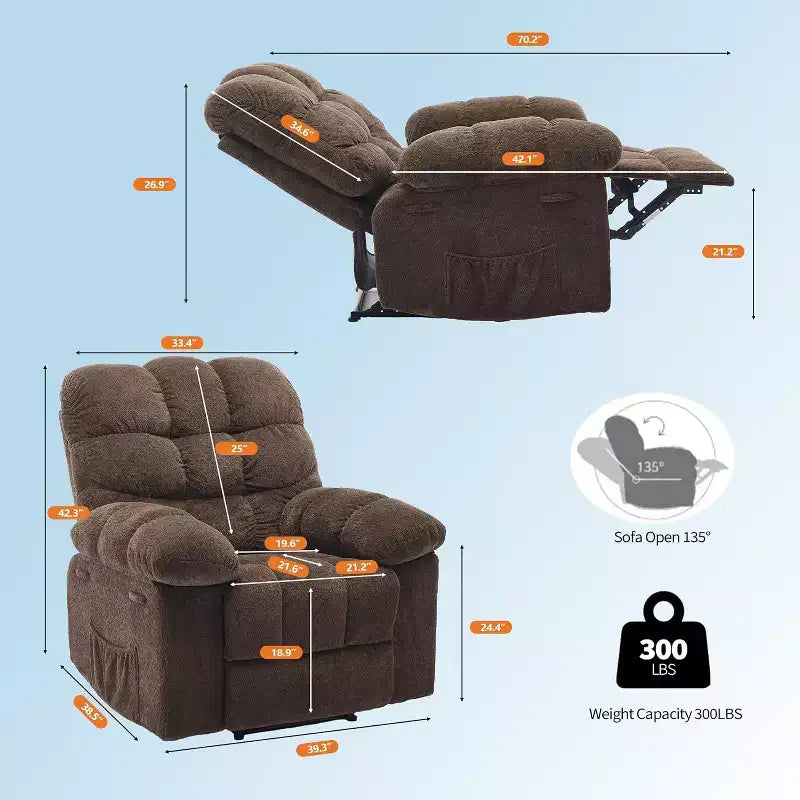 Gray Manual Recliner Chair, Overstuffed Ergonomic Fabric Sofa with Side Pocket and Steel Frame