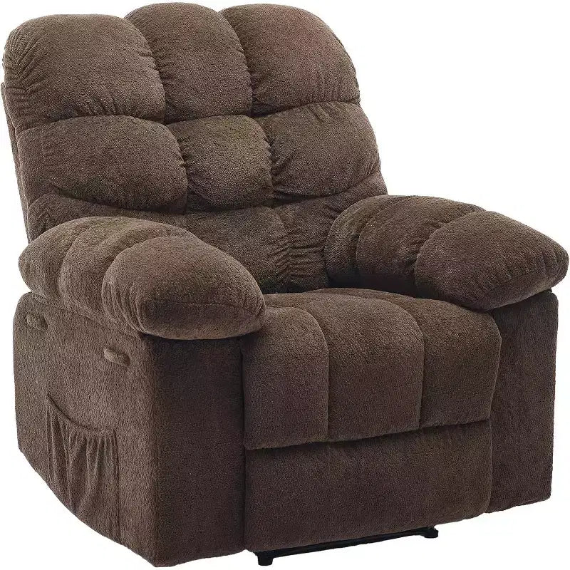 Gray Manual Recliner Chair, Overstuffed Ergonomic Fabric Sofa with Side Pocket and Steel Frame