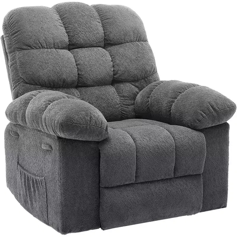 Gray Manual Recliner Chair, Overstuffed Ergonomic Fabric Sofa with Side Pocket and Steel Frame