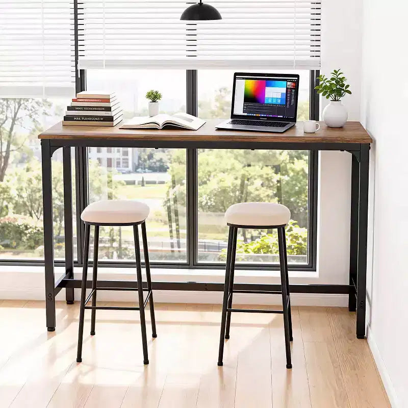 Bar Height Pub Table with Sturdy Metal Legs and Adjustable Foot Pads, 55/77 Inch