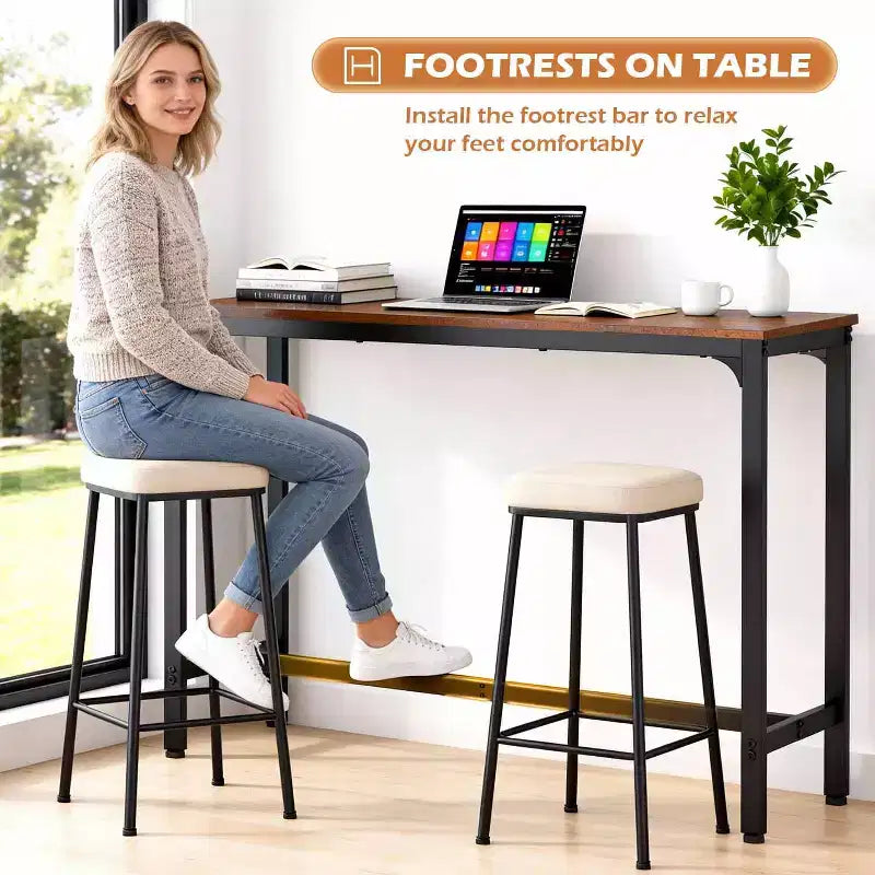 Bar Height Pub Table with Sturdy Metal Legs and Adjustable Foot Pads, 55/77 Inch