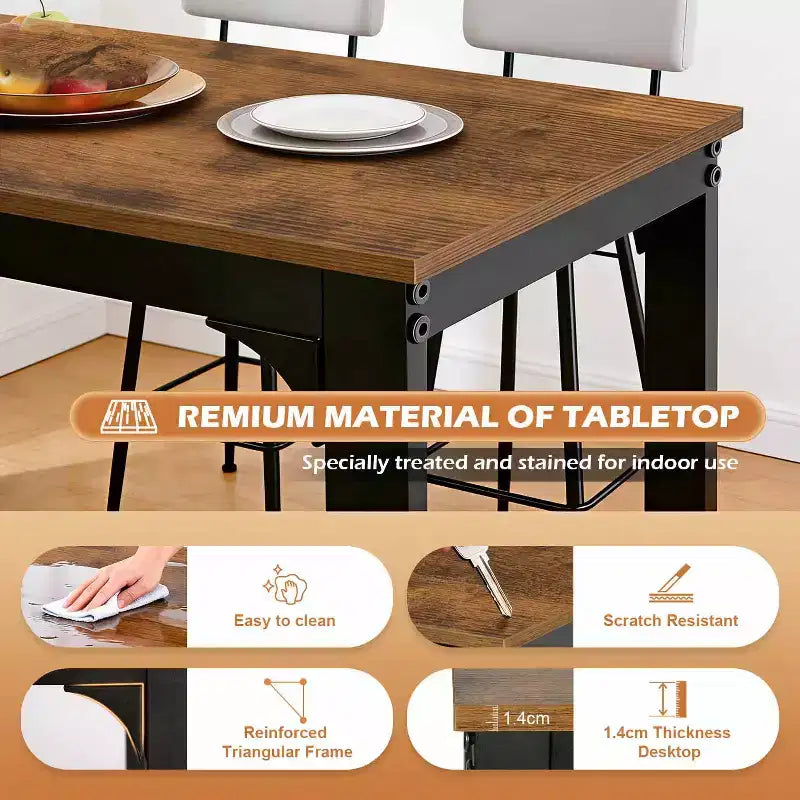 Bar Height Pub Table with Sturdy Metal Legs and Adjustable Foot Pads, 55/77 Inch
